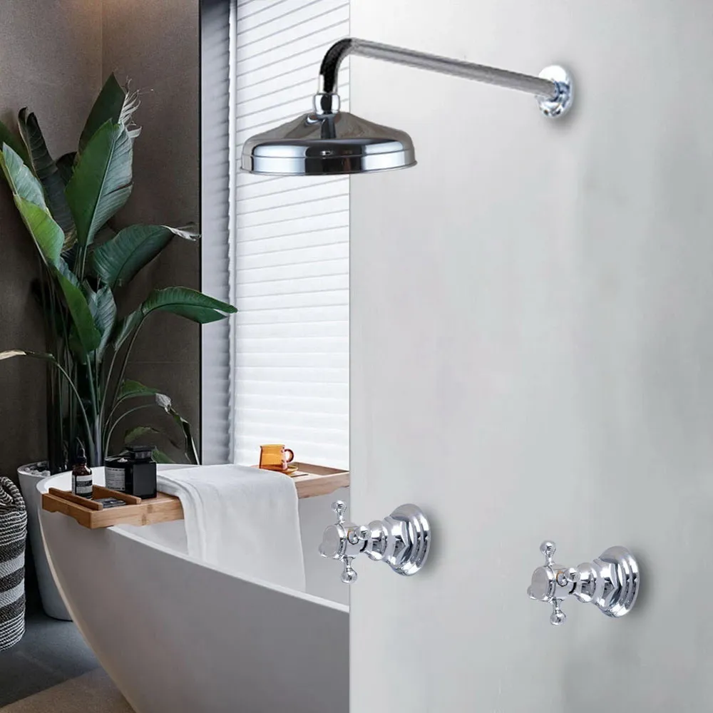 

Polished Chrome Brass Wall Mounted Bathroom Dual Handles 8" Inch Rain Shower Head Faucet Set Bath Mixer Tap abn229