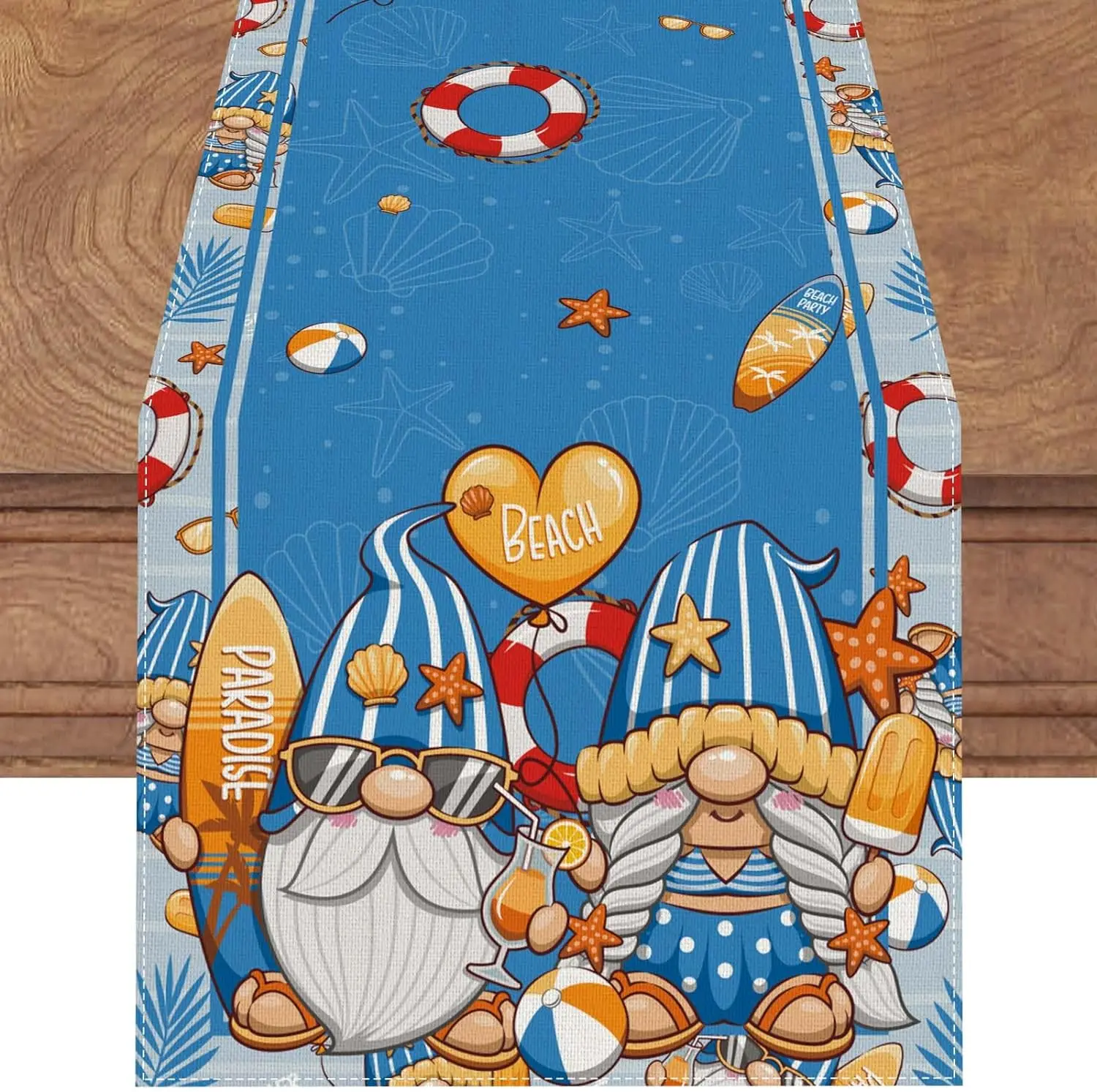 Blue Gnome Summer Beach Linen Table Runners Spring Summer Hawaiian Beach Pool Coastal Party Decor Holiday Wedding Table Decor