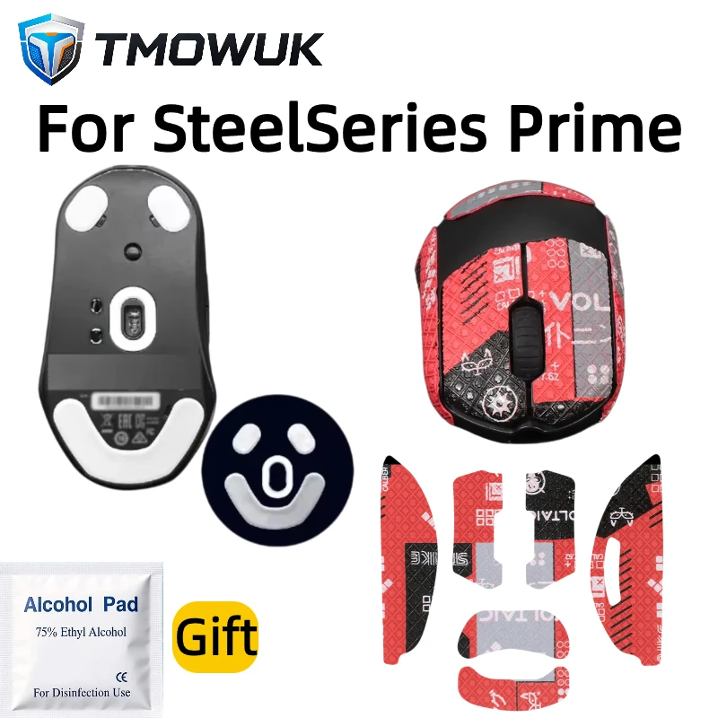 For SteelSeries Prime Gaming Mouse Anti-Slip Grip Tape & ICE TPFE Mouse Skates Set Sweat Resistant Sticker With Alcohol Pad Gift