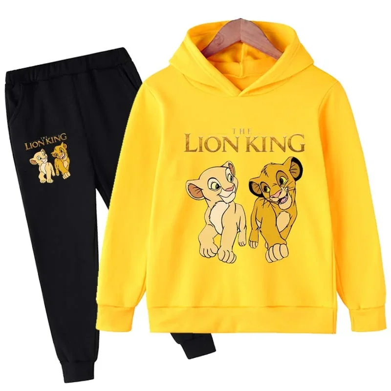 2024 Cartoon Animals Graphic Simba Kids Hoodie Set Girls Cartoon Lions King Hoodies Pants 2Pcs Casual Boys Girls Sets