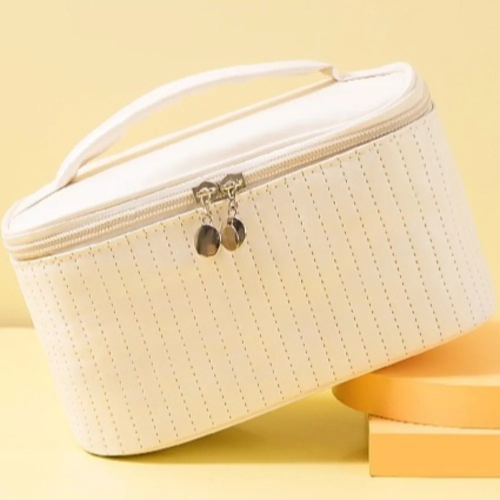 

Multipurpose Travel Wash Storage Bag Cute Large Capacity Cake Cosmetic Bag Solid Color PU Leather Toiletry Organizer Bathroom