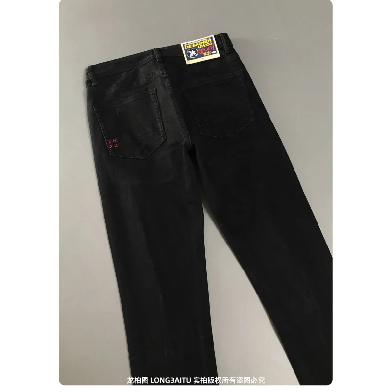 Broken hole black jeans men's 2025 autumn/winter new trend patch slim fit straight tube high street retro long pants