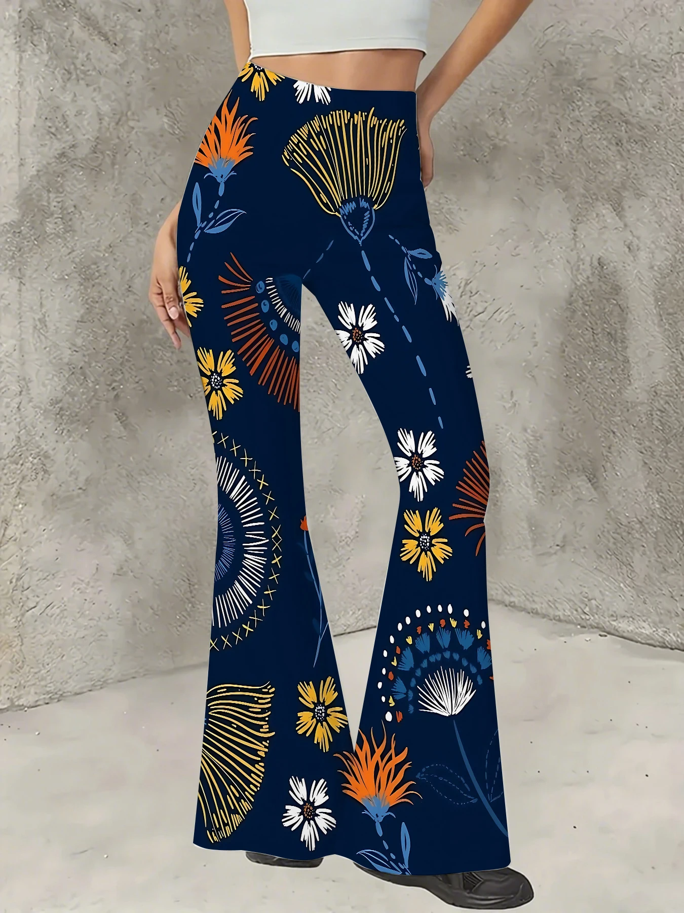 

Women's Floral Print Flare Pants Elegant Stretchy Bell Bottom Trousers Summer