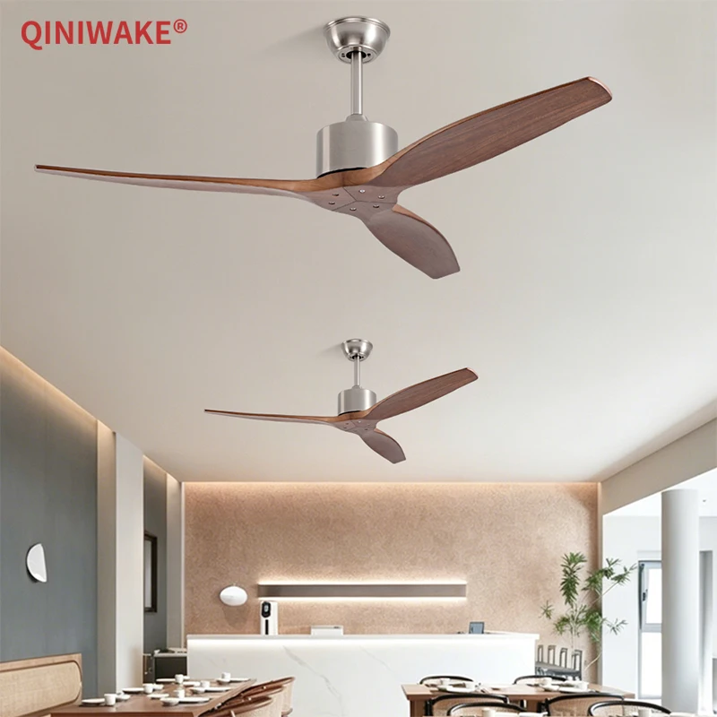 QINIWAKE 42/52/60Inch DC Ceiling Fan 3 Solid Wood Blades 6-Speed with Remote Control Silent Electric Fan for Living Room Bedroom