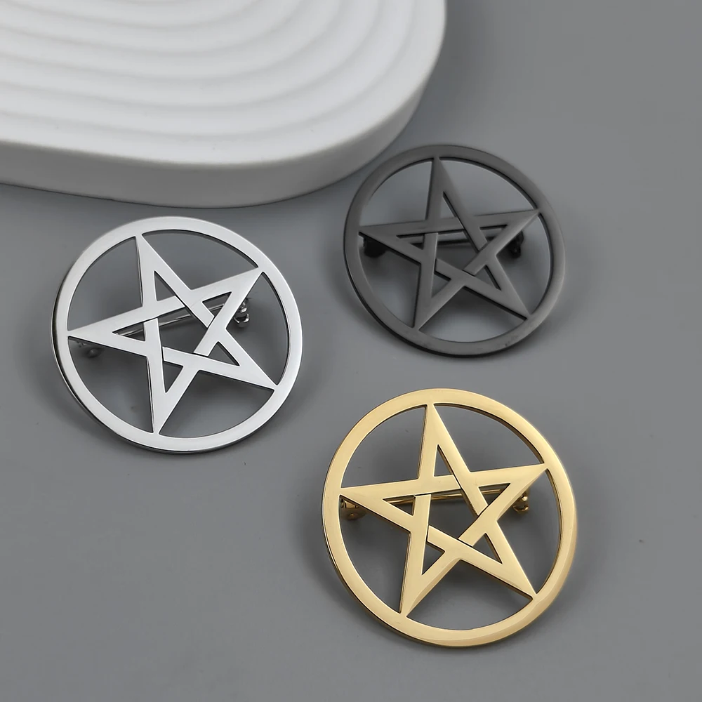 Classic round five-pointed star gold-plated brooch, men's collar lapel pin black, suit accessories, gift for husband image 6