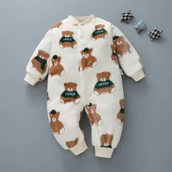 Baby Clothes Spring and Winter Short-sleeved Thick Clothing for Men and Women Flannel Warm One-piece Pajamas