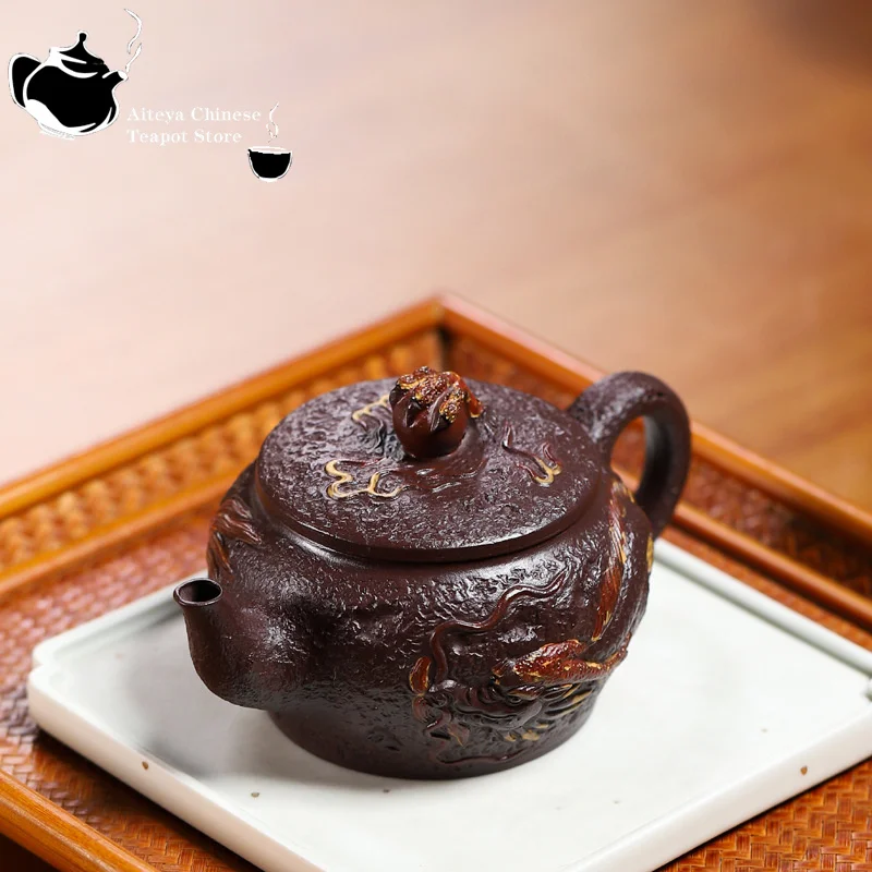 Yixing handmade purple clay teapot, original ore, purple clay dragon playing pearl teapot, Kung Fu tea set, Chinese teapot 300ml