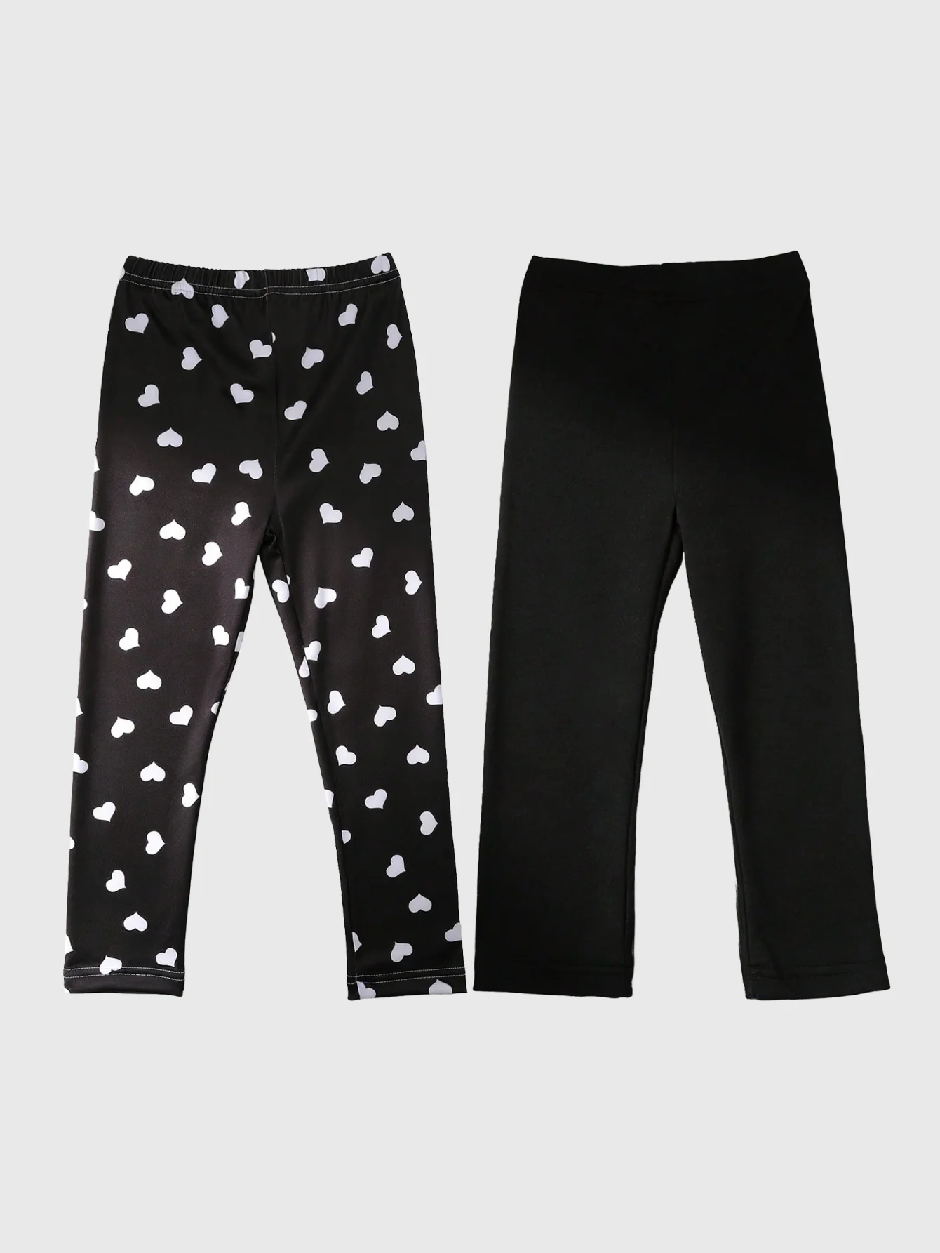 2 Pairs of Kid's Solid Color and Heart-Shaped Print Patterns Tight Pantyhoses, Soft and Comfortable Pencil Pants for Girls' Daily Wear