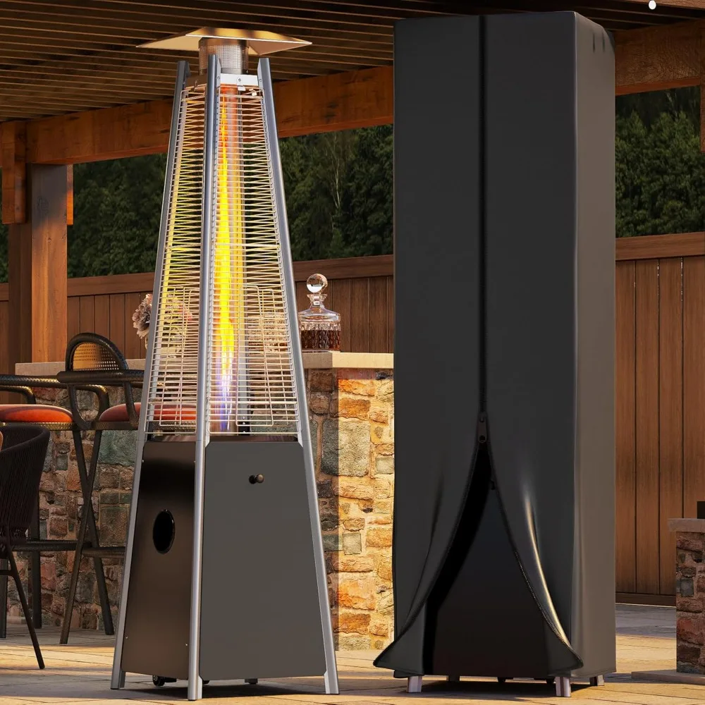 Patio Heater Covers Outdoor Pyramid Terrace Heater, Quartz Glass Tube Propane Heater, with Cover and Wheels Garden Supplies