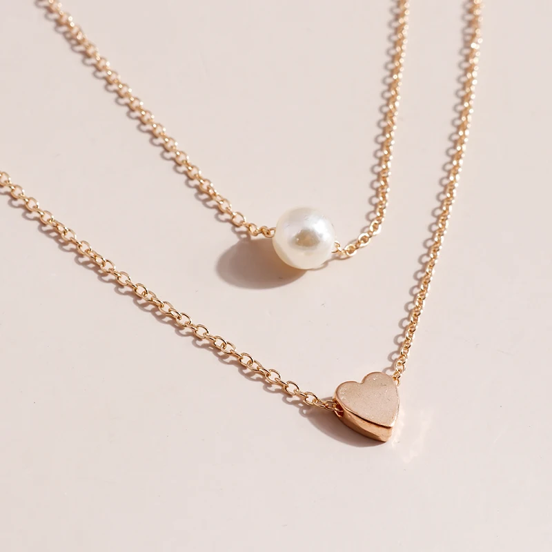 Aihua Neue Doppelschicht Halskette Für Frauen Imitation Perle Herz Anhänger Halsketten Mädchen Günstige Jewely Geschenke – Detail 7