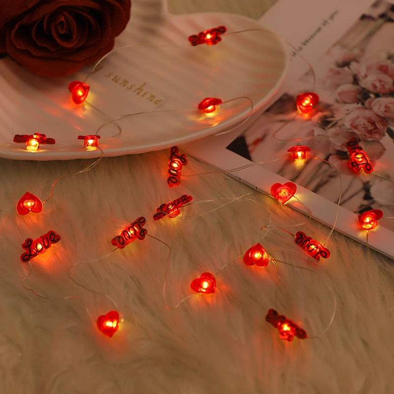 20Led Love Heart Shaped Light String Acrylic Red Fairy Light Garland For Wedding Valentines Day Party Decor Lamp Valentines Gift