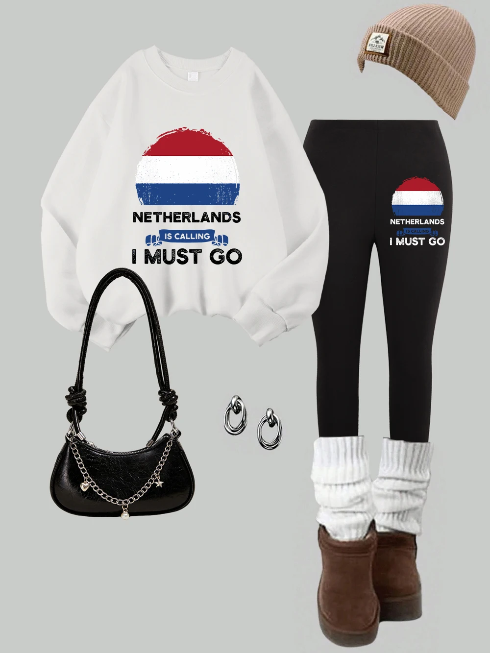 

Женский свитшот и леггинсы с принтом «Нидерланды зовут мне нужно идти», комплект флисовых теплых штанов с капюшоном, осенняя женская одежда