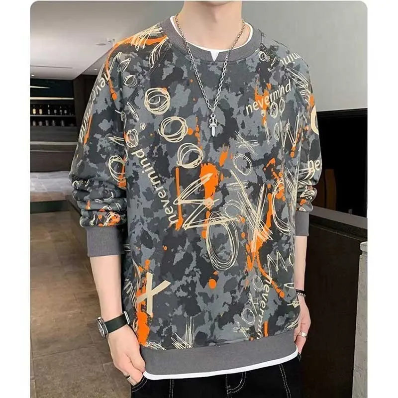 Fashion Printed Spliced Fake Two Pieces Sweatshirts Men\'s Clothing 2024 Spring New Loose All-match Tops Casual Sweatshirts