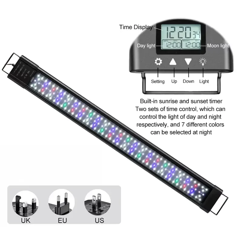 LED 48W 90cm IP68 Aquarium Light Dimmable 7 Colors Full Spectrum Fish Tank Light Fixture for Freshwater Plant