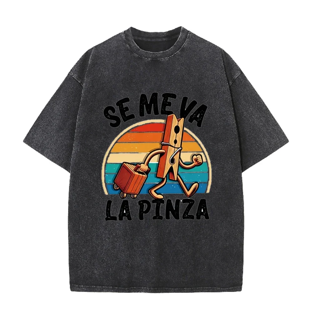 2026 Vintage Washed Pink T Shirt Funny Se Me Va La Pinza Spanish Joke Y2K Retro Graphic Tee Unisex Casual Top