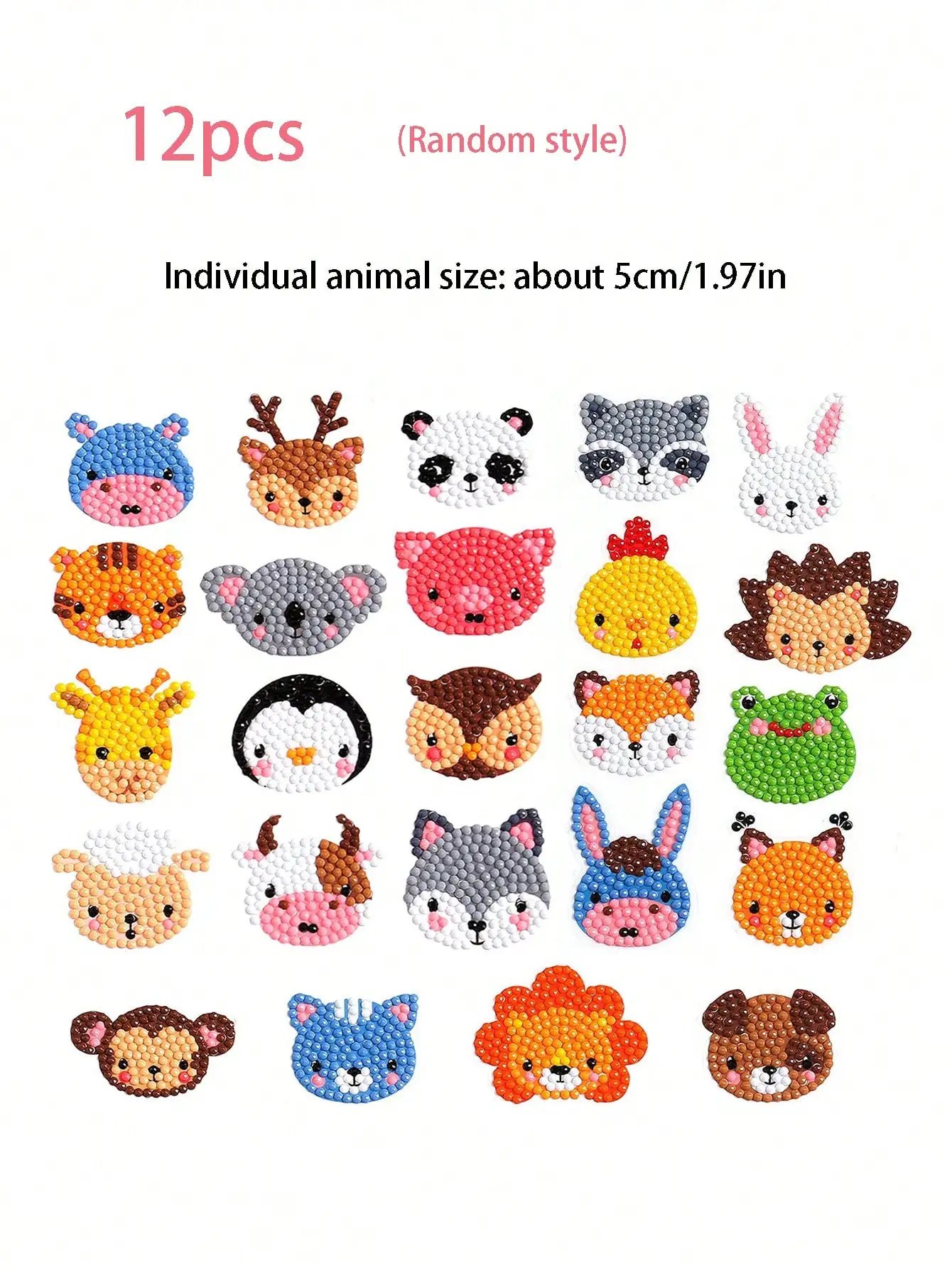 24pcs-5D Diamond Art Sticker Set, Easy DIY Creative Mosaic Sticker Craft, Digital Kit for Beginners (Animals)