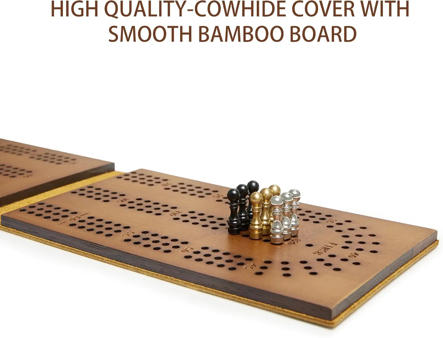 Travel Cribbage Board Game Leather & Solid Bambo-Wood Pocket Sized Tiny Card Game Board