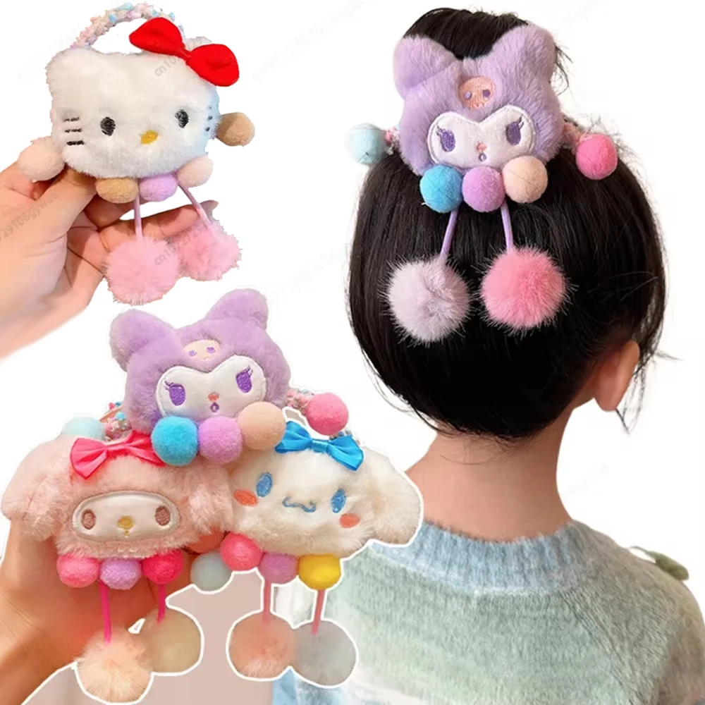 Children's Cute Plush Elastic Hair Bands For Girls Cartoon Sanrio Hair Ties Scrunchies Rubber Bands Headwear Hair Accessories