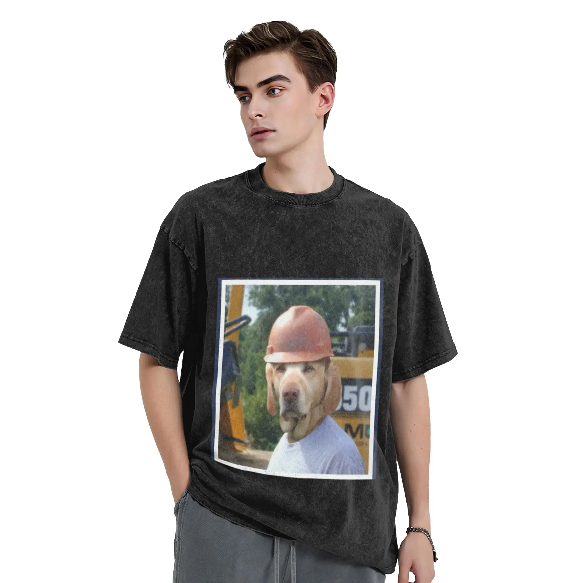 Hard Hat Dog Unique Stylish A Vintage Oversized Cotton Unisex T-Shirts