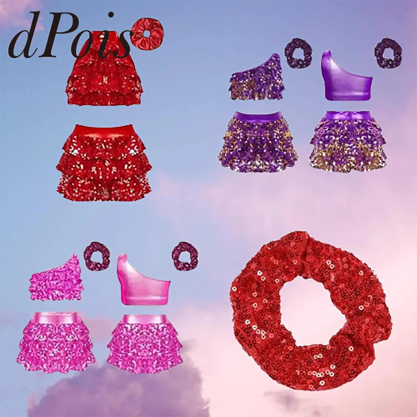 Kids Girls Streetwear Jazz Dance Costume Birthday Party Outfit One Shoulder Shiny Sequins Costumes Stage Performance Dancewear