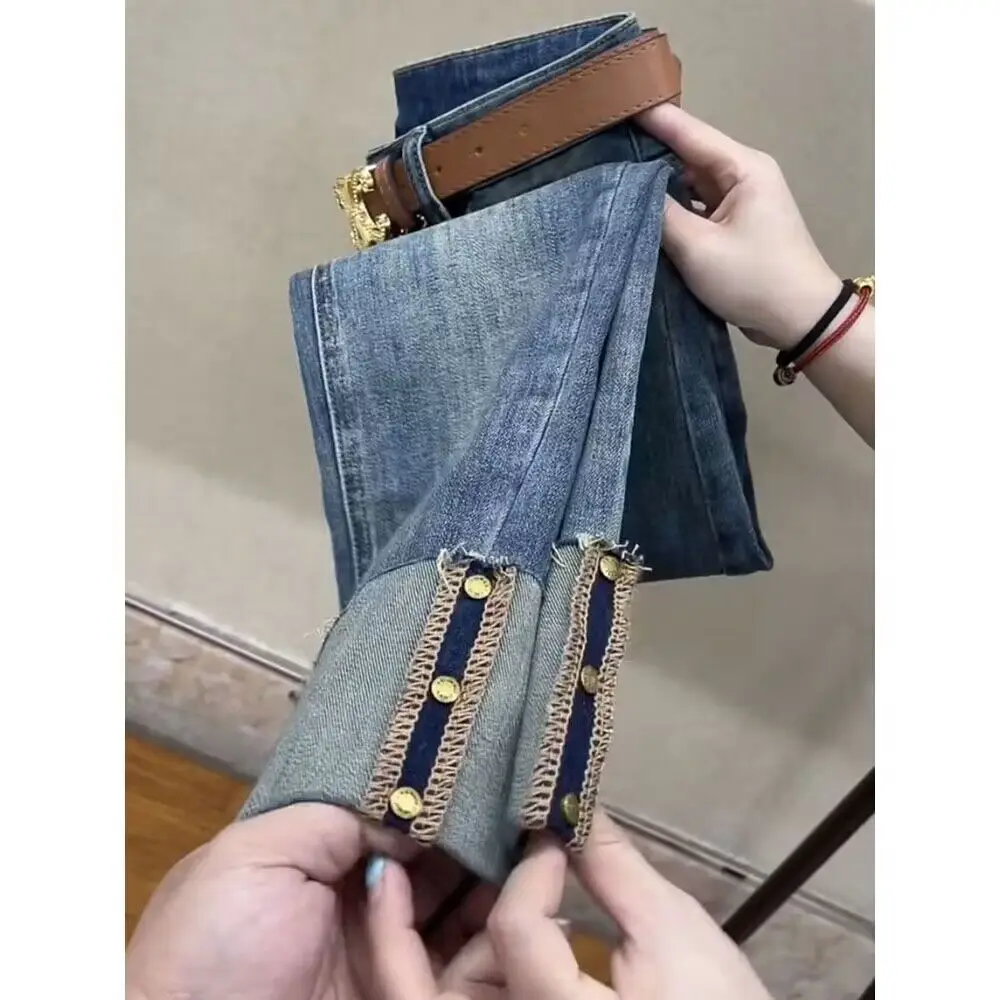 2023 NEW Autumn High Waist Straight Leg Jeans Korea Loose Fit Blue Denim Pants Spring Lady Ankle-Length Smoke Pipe Jeans Trouser