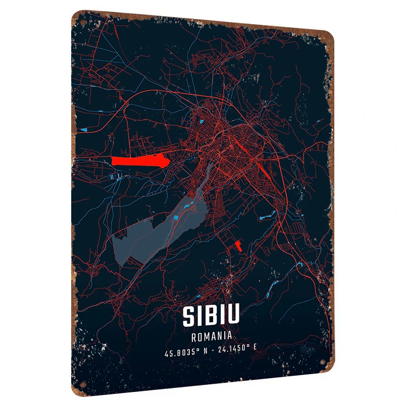 Sibiu Romania City Map Art Metal Wall Decor Modern Home Decoration for Living Room Study Office