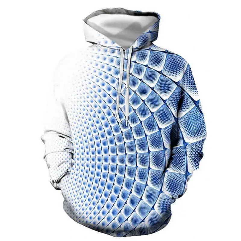 

Hot-selling men's casual hooded sweatshirt for autumn and winter, 3D blue gradient checkered printed hooded sweatshirt