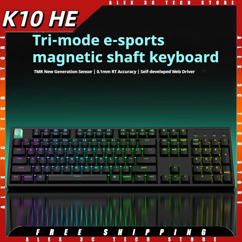 

Механическая клавиатура K10 HE, трехрежимный магнитный переключатель для киберспорта, 1000 Гц, RT0,1 мм, 104 клавиши, датчик TMR, RGB, 4000 мАч для Mac Windows