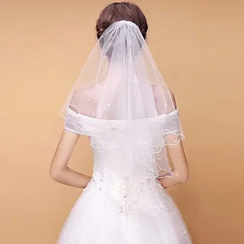 Velo de novia de perlas para mujer, capas de velo, borde de cinta de tul, accesorios nupciales