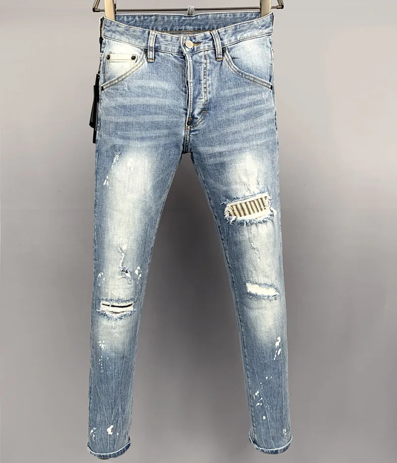 

Fashion BRAND Men Jeans DSQ Denim Pants Hole Slim Pencil Trousers Buttons Grey Color Classics DSQ2 Coolguy JEANS For Men