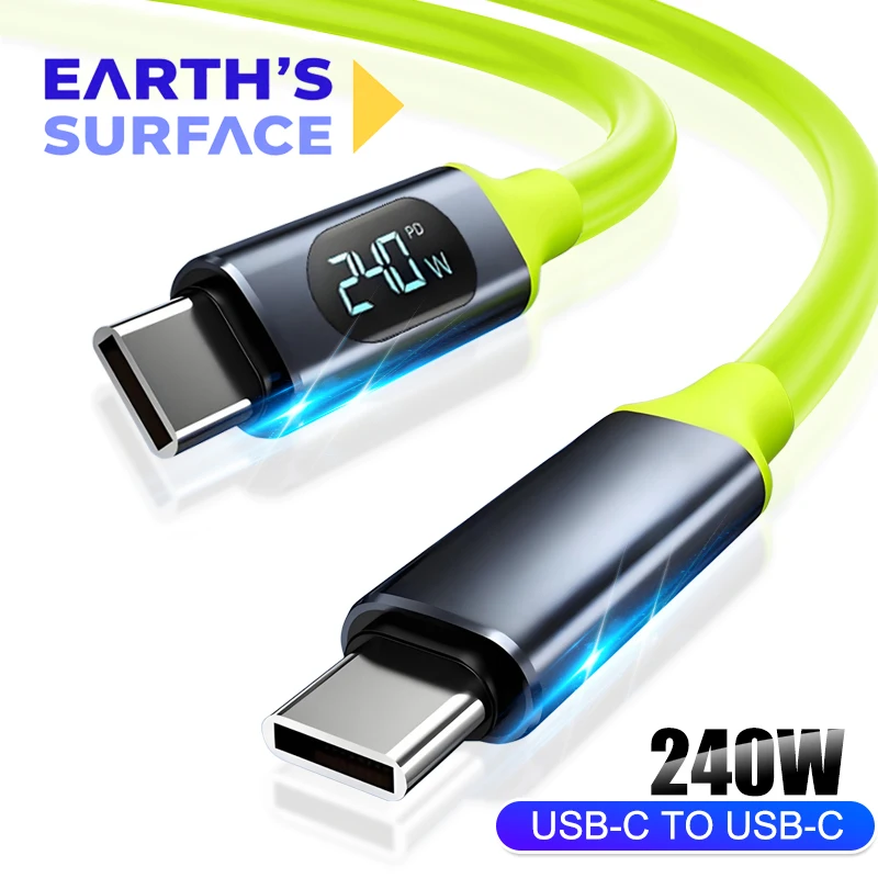 100W 240W USB Type C to USB C Cable Fast Charging Cable With LED Display USB C Data Cord Liquid Silicone Cable for iPhone Xiaomi