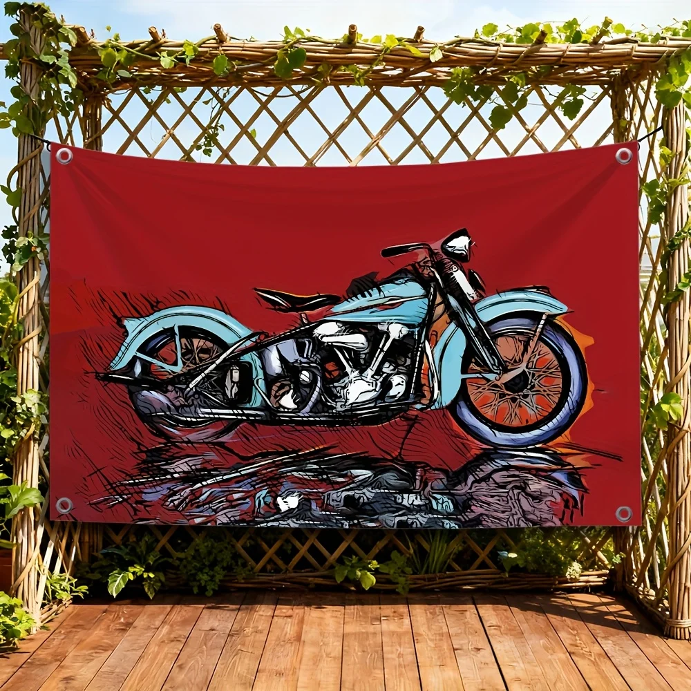 Retro Chopper Motorcycle Banner Flag Art Print Wall Tapestry Decor Biker Gift for Garage Lounge Room Canvas Banner 60x90cm 24x35