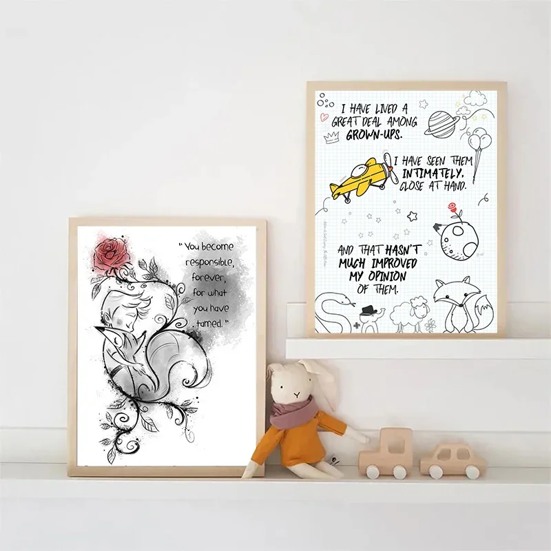 Famous Fairy Tales The Little Prince Canvas Painting Poster for Living Room Fox and Rose Child Bedroom Decoration Art Home Decor