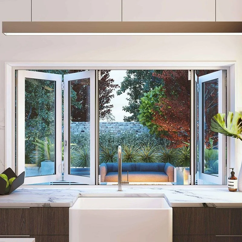 Custom Horizontal Folding Window Double Glazed Glass Aluminum Alloy Frame for Kitchen and Outdoor Living Areas