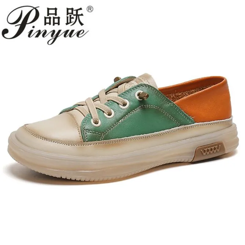 size 35 40 Soft-soled cowhide first layer casual shoes Women New Design Ladies Vulcanized Shoes High Quality Flats Shoes 34 41