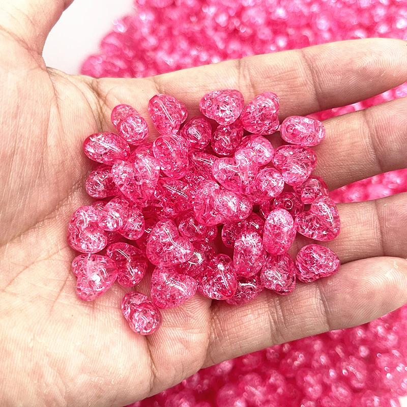 30pcs/lot 10mm Heart Shape Acrylic Crackle Beads Loose Spacer Beads for Jewelry Making Diy Handmade Bracelets Hair Accessories