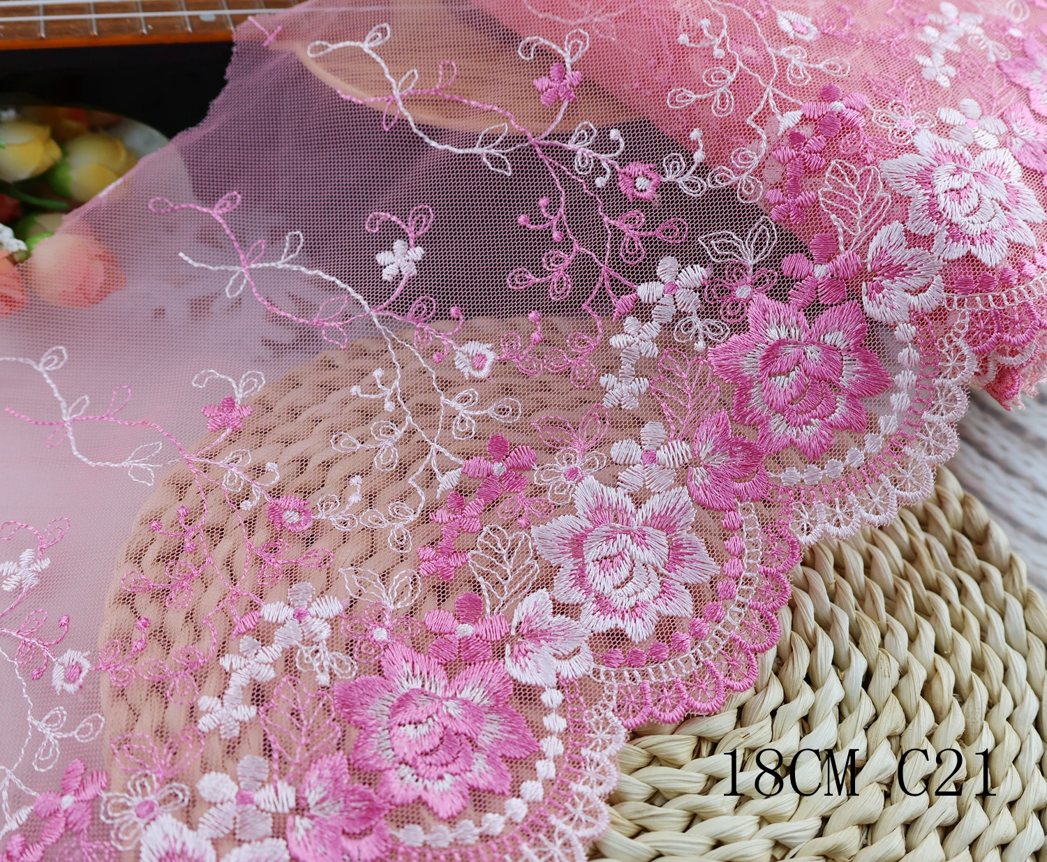 Wholesale lot 18CM wide 1yard Delicate Embroidered flower tulle Lace Trim sewing Craft DIY Trimming Decor C21