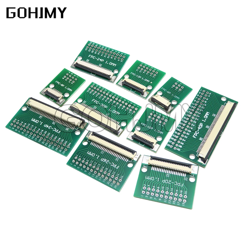 1PCS FPC FFC 1MM Pitch  For cable transfer Conversion board DIY PCB board 6P 8P 10P 20P 30P 40P 60P connector
