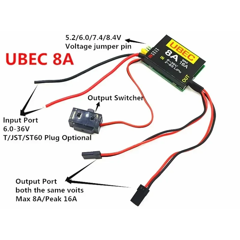 UBEC-8A BEC Dual UBEC 8A/16A Output 5.2/7.4V/8.4V 2S-8S 6-36V Adjustable Servo Standalone Power Supply Module Electronics