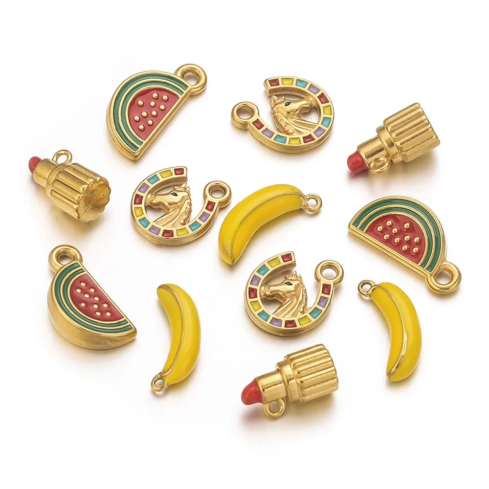 4pcs Stainless Steel Enamel Charm Fruit Banana Watermelon shape DIY Necklace Bracelet Earrings Jewelry Making Material Wholesale