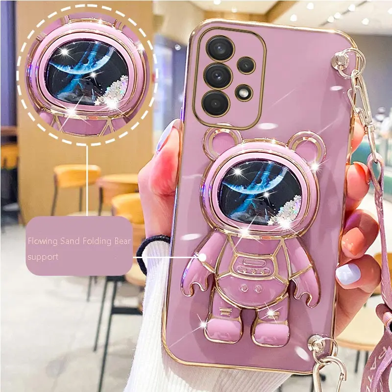 Quicksand Astronaut  Lanyard Phone Case For Samsung Galaxy A53 A73 A33 A52 A52s A72 A32 4G 5G A51 A71 A12 A31 A21S A50 52 Cover