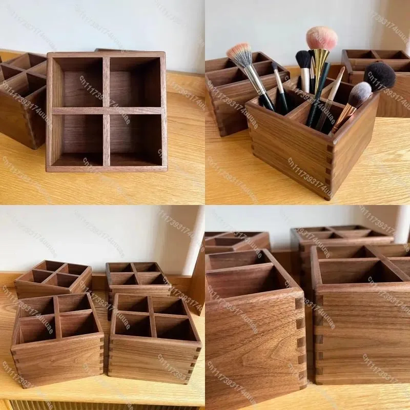For Black Walnut 4 Grid Storage Box Cosmetic Tool Organizer High End Solid Wood Bedroom Multi Function Table Desktop Holder