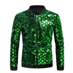 #4126 Spring Autumn Plaid Sequins Jacket Men Shinny Black Blue Green Streetwear Hip Hop Jackets And Coats Outerwear Men's Jacket