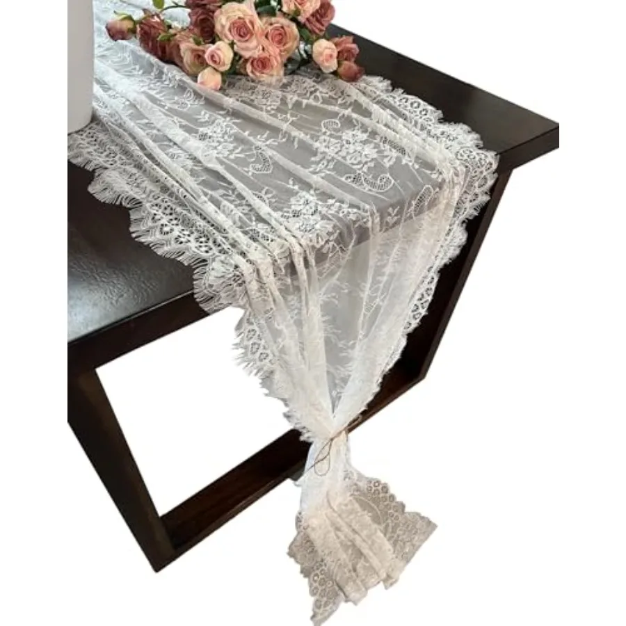 

Белая кружевная дорожка на стол в винтажном деревенском стиле для свадьбы, девичника, детского праздника, украшения для вечеринки, вышитая в стиле бохо