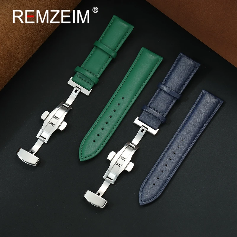 

Red Green White Business PU Leather Watchband Belt 18mm 20mm 22mm Replacement Wristband with Butterfly Buckle Wrist Bracelets