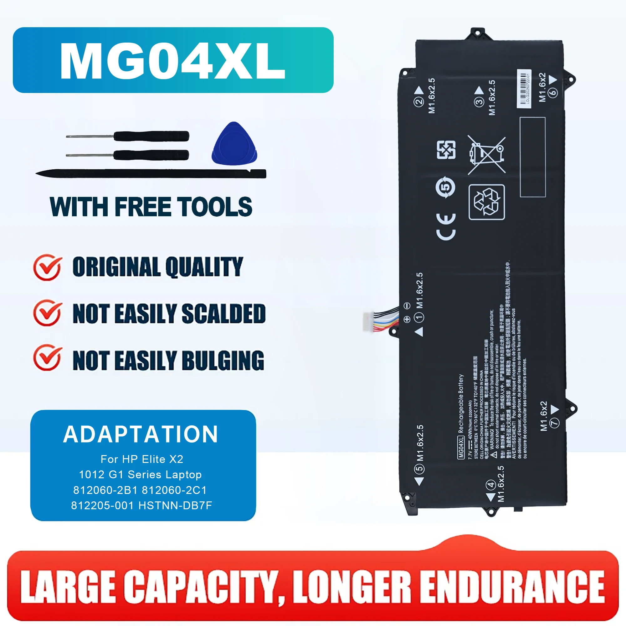 

Replacement MG04XL Battery for HP Elite X2 1012 G1 Series Laptop 812060-2B1 812060-2C1 812205-001 HSTNN-DB7F 7.7V 40Wh