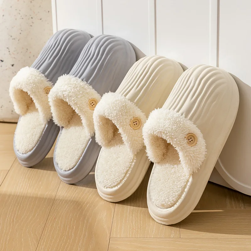 Women's Winter Warm Plush House Slippers Non Slip Thick Sole Cotton Shoes Woman Removable Easy Clean Fur Lining Indoor Slippers