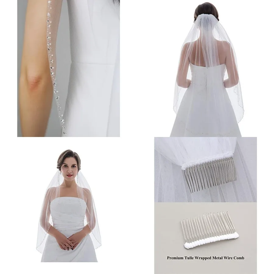 

1T Rhinestone Pearl Sequin Beaded Wedding Veil