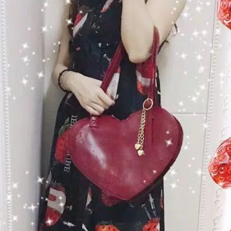 JIAERDI Lolita Heart Jk Shoulder Bag Women Japanese Leather Handle Red Handbag Female Harajuku Sweet Cute Handbags Aesthetic