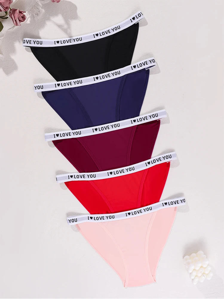 5 pezzi/pacco mutandine da donna senza cuciture decorazioni con lettere solide slip da donna intimo elegante lingerie sexy mutande femminili traspiranti